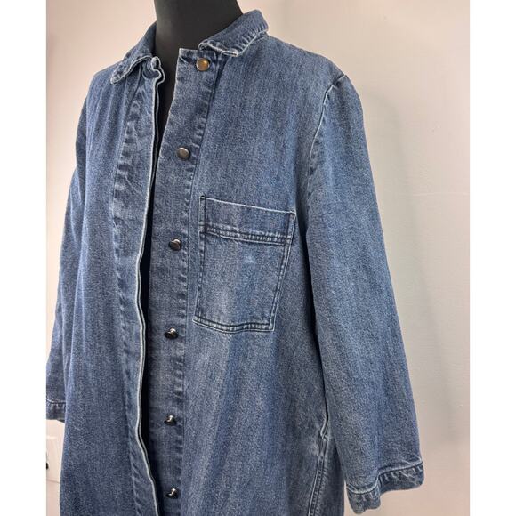 MoveUp Living Elsewhere Blue Long Duster Jacket Denim Embroidered Button Up XS - Picture 3 of 7